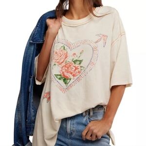 Free People Cream Floral Graphic Tee